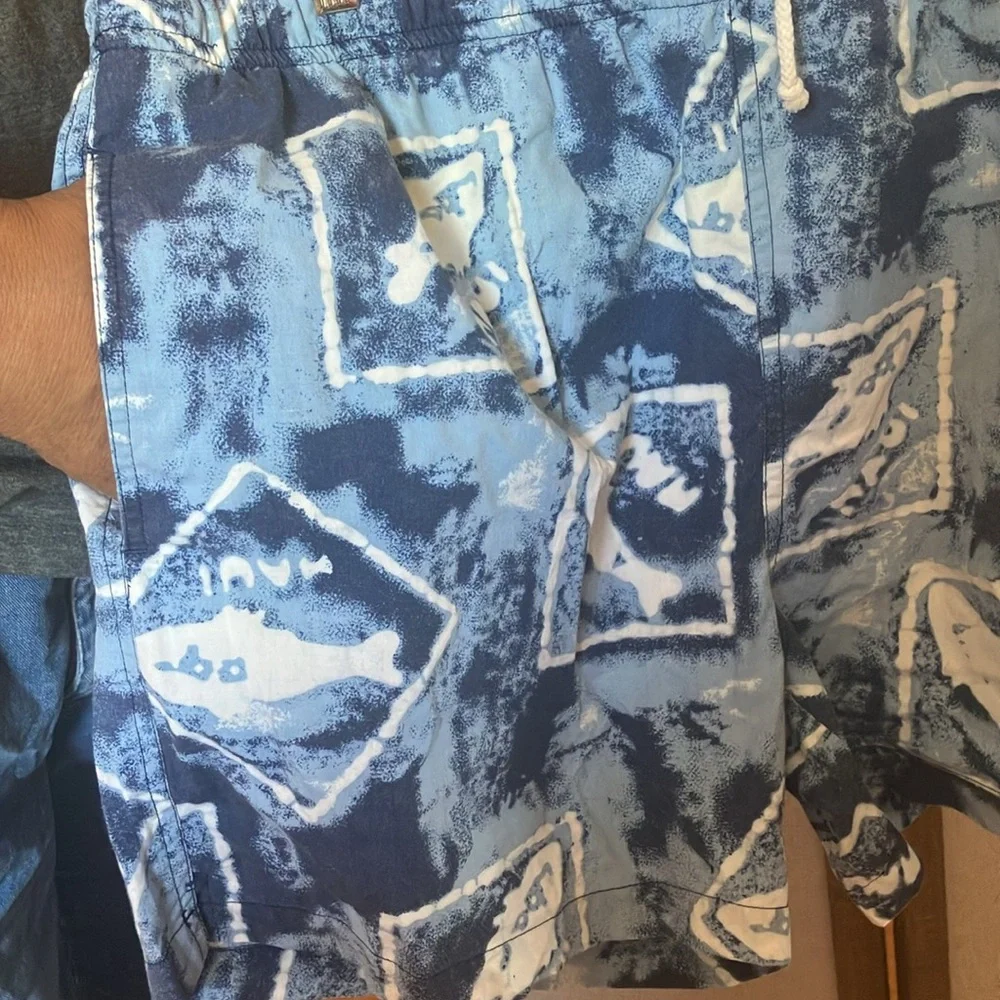 FINAL MARKDOWN Pacific scene men’s Blue Patterned Swim Shorts large